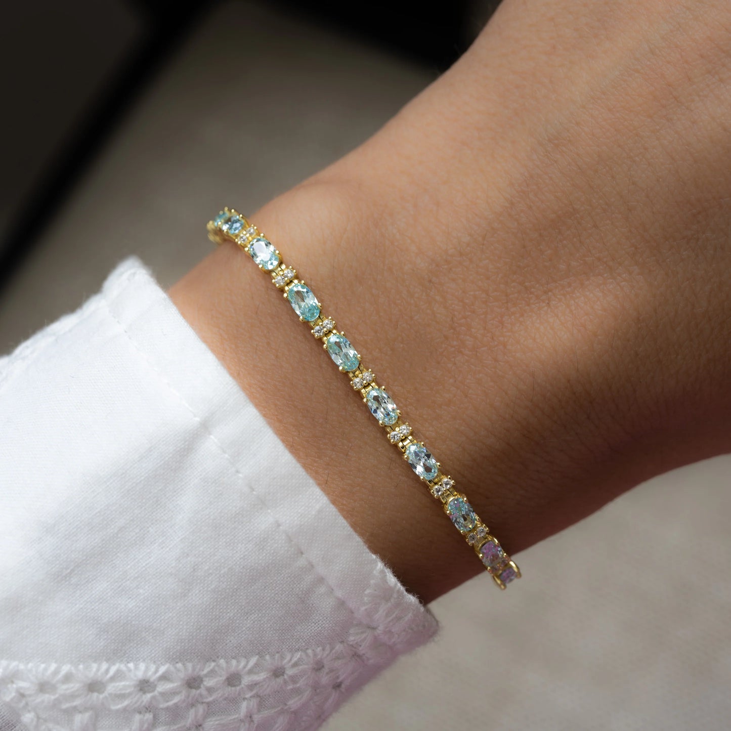 Aquamarine tennis bracelet gold