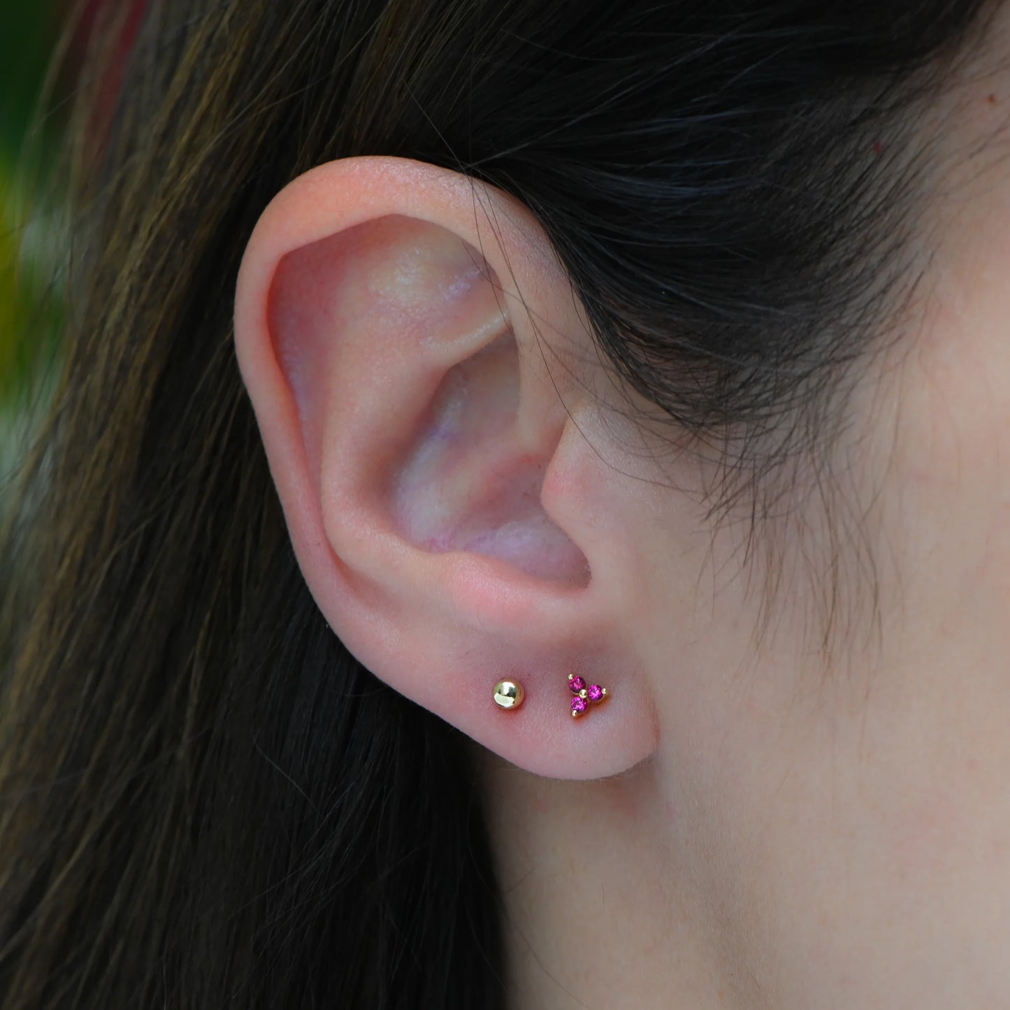 Teeny tiny ruby trinity stud