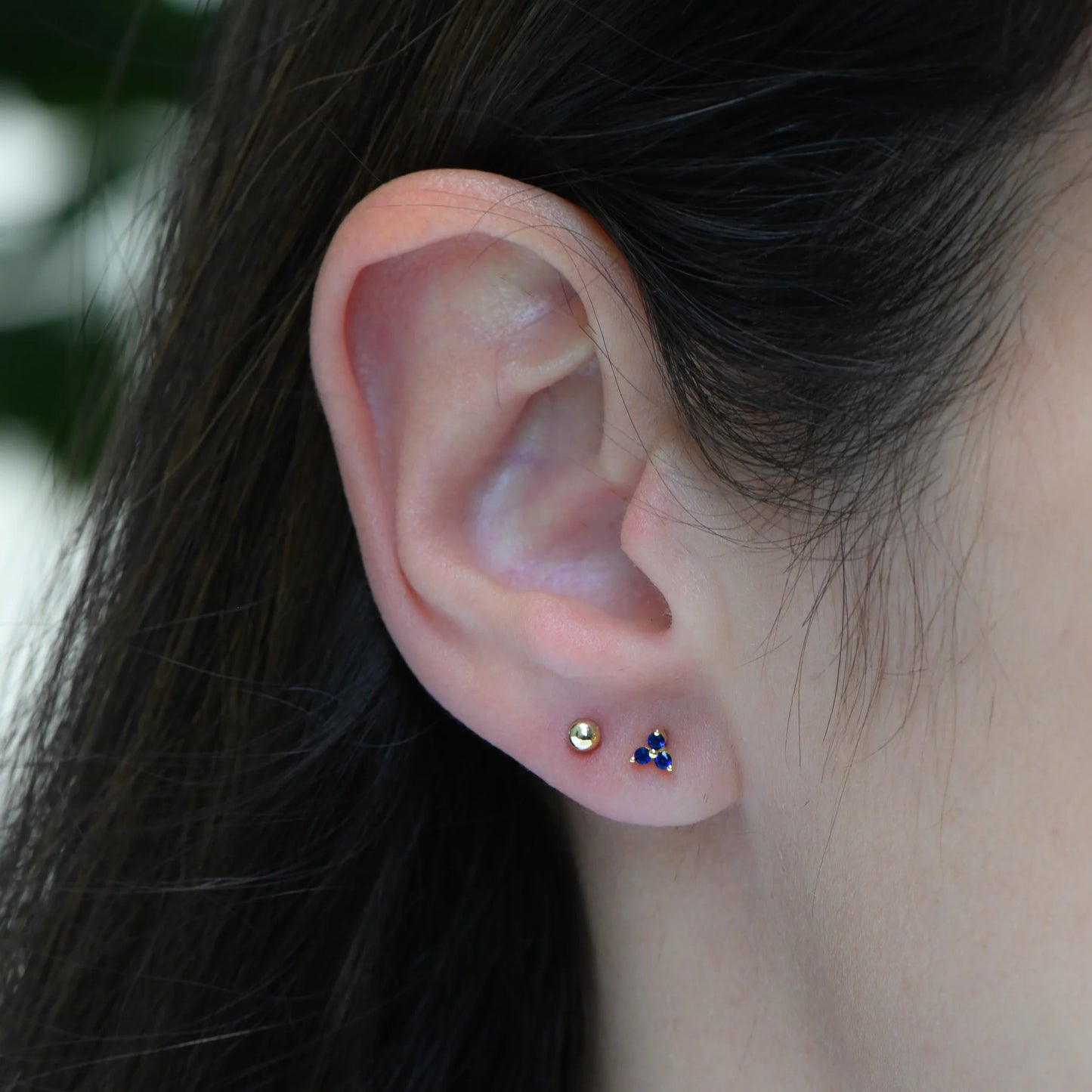 Teeny tiny sapphire trinity studs