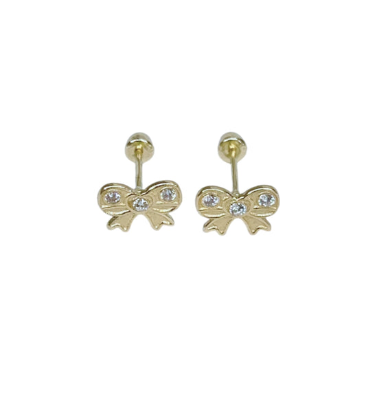 14k gold bow screwback earring