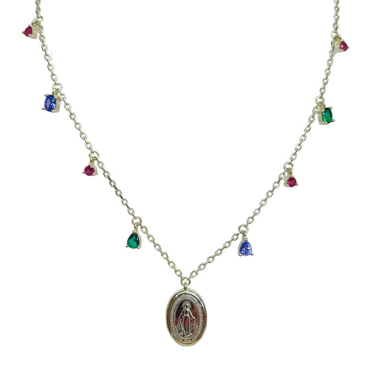 Rainbow virgin Mary necklace